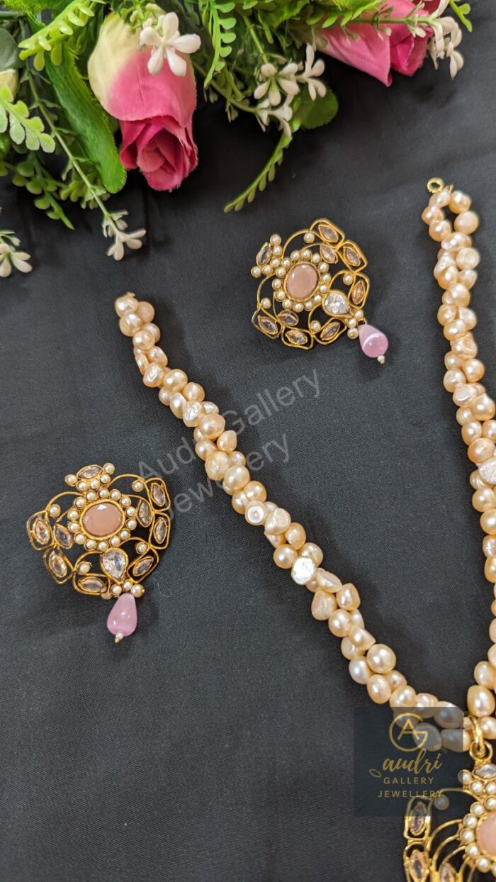 Gold-Plated Real Pearl Necklace and Earrings