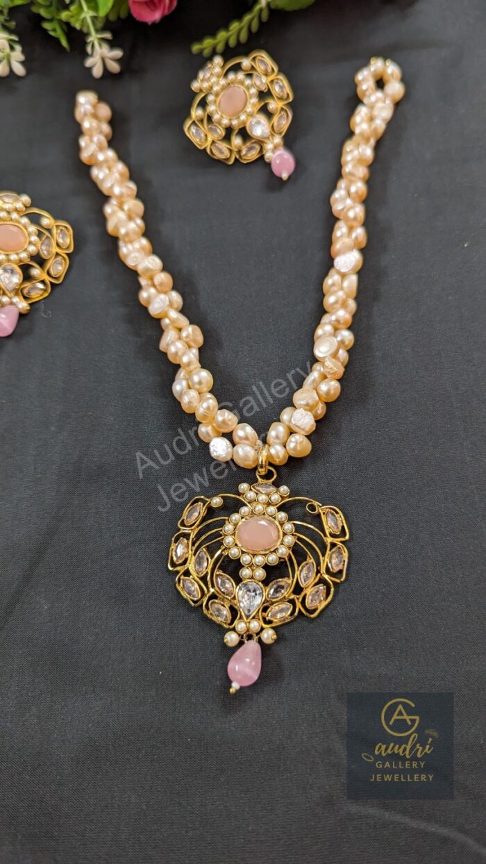 Gold-Plated Real Pearl Necklace and Earrings