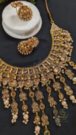 Real Stone Jhalar Necklace Dops with Earrings Jewellery Set