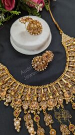 Real Stone Jhalar Necklace Dops with Earrings Jewellery Set