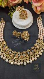 Golden Stone and Real Pearl Necklace Dops with Earrings Jewellery Set