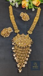 Golden Stone and Real pearl Jhalar Sita Har Dops with Earrings Jewellery Set