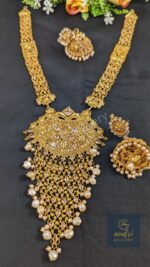 Golden Stone and Real pearl Jhalar Sita Har Dops with Earrings Jewellery Set