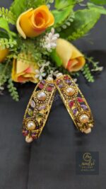 Multi Color Stone Real Pearl Studded Gold Plated Chur