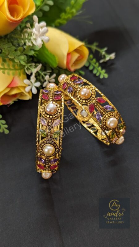 Multi Color Stone Real Pearl Studded Gold Plated Chur