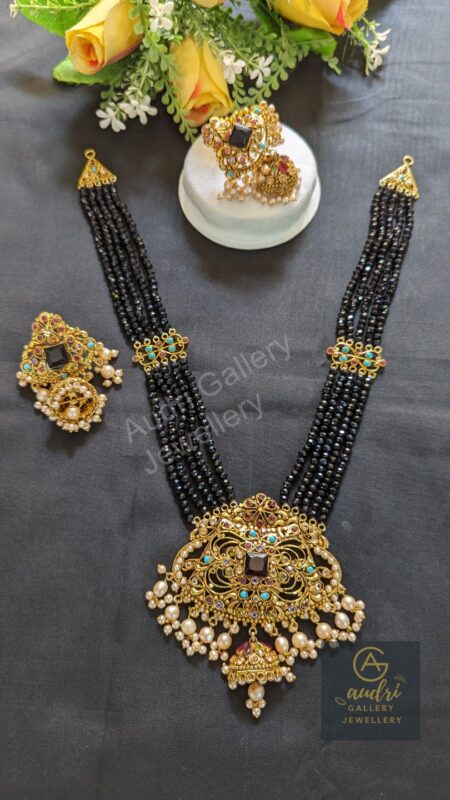 Black 5 Strand Gold-Plated Necklace