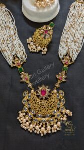 White Jhuri puti Short Sita with Real Pearl Drops and Earrings Jewellery Set-