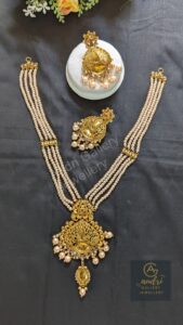 White 4 Strand Pearl Gold-Plated Sita with Earrings Jewellery Set