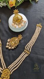 White 4 Strand Pearl Gold-Plated Sita with Earrings Jewellery Set