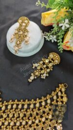 Gold-Plated Necklace with Real Pearl Drop and Earrings Jewellery Set