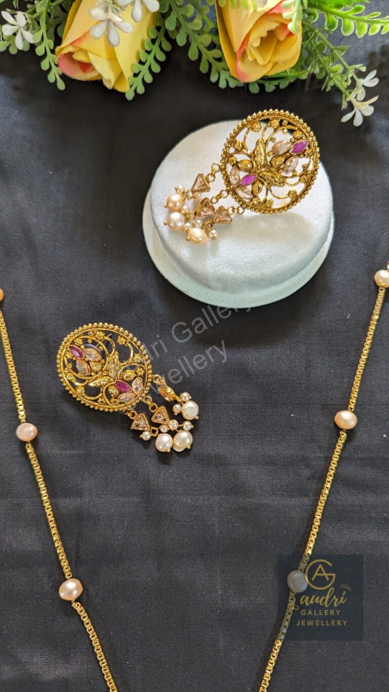 Chandhra Har with Real Pearl Drop and Earrings Jewellery Set