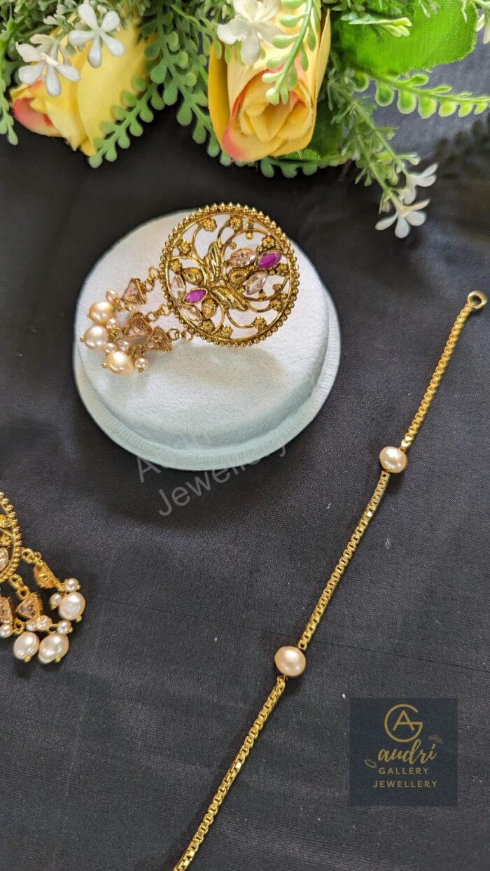 Chandhra Har with Real Pearl Drop and Earrings Jewellery Set