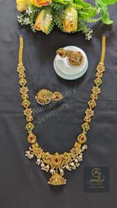 Long Sita Har with Real Pearl Drop and Earrings Jewellery Set