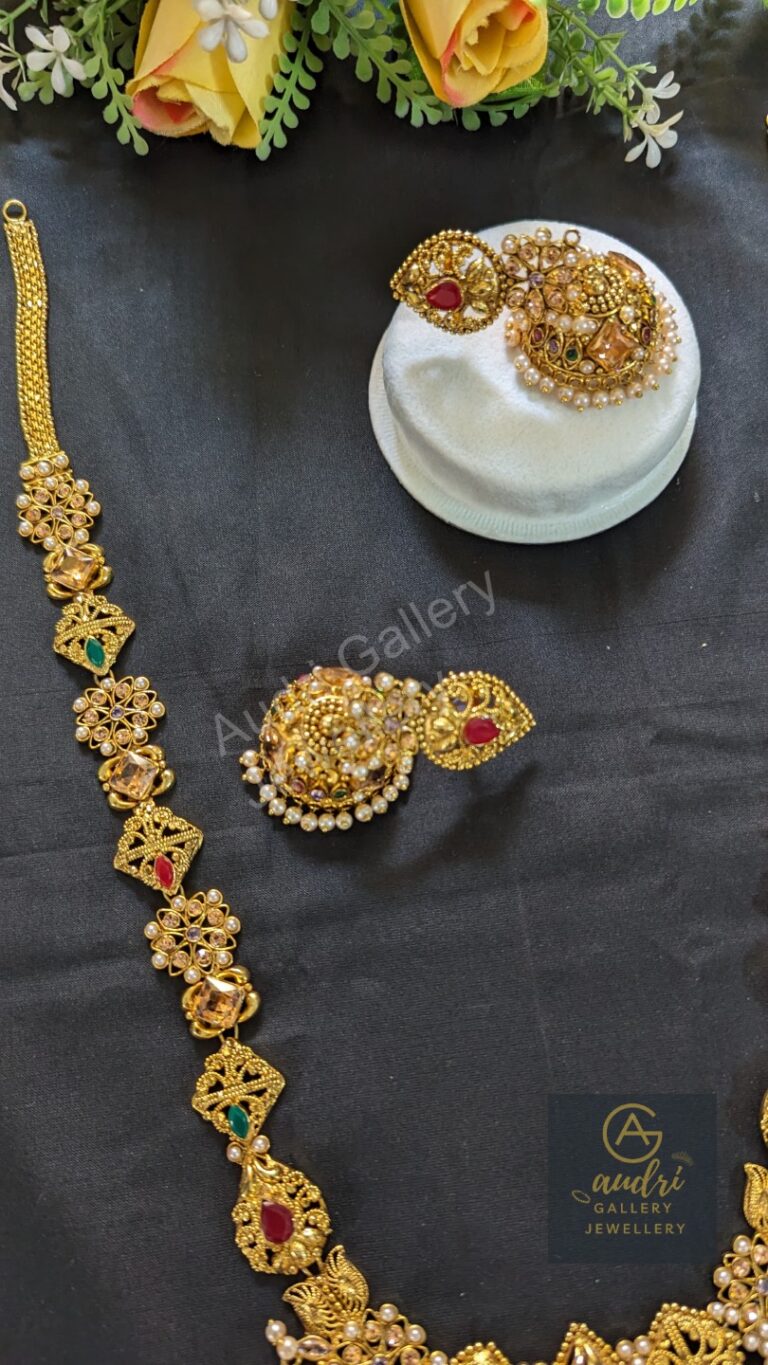 Long Sita Har with Real Pearl Drop and Earrings Jewellery Set