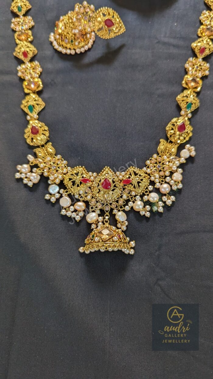 Long Sita Har with Real Pearl Drop and Earrings Jewellery Set