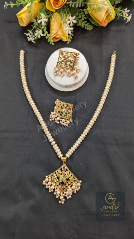Katai Pearl Necklace Drops and Earrings Jewellery Set