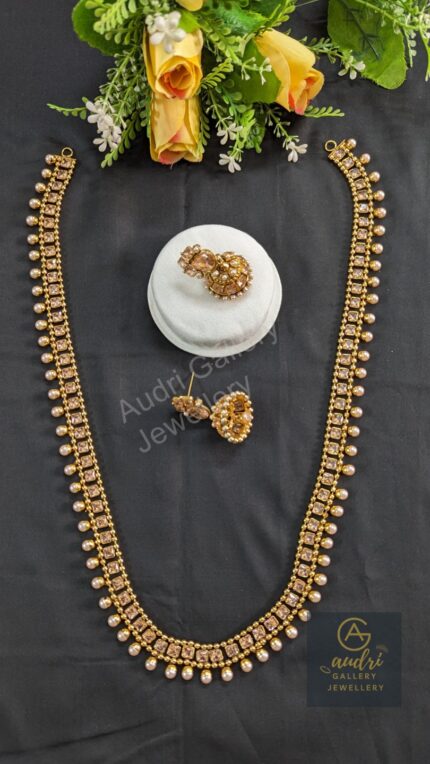 Long Stone Sita with Pearl Drops and Earrings