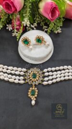 Real Pearl Chukar Necklace with Earrings