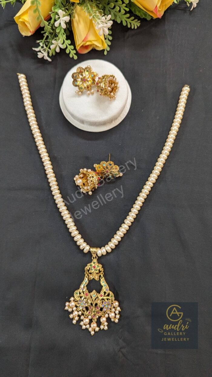 Katai Pearl Dops Necklace and Jhumka Earrings Jewellery Set