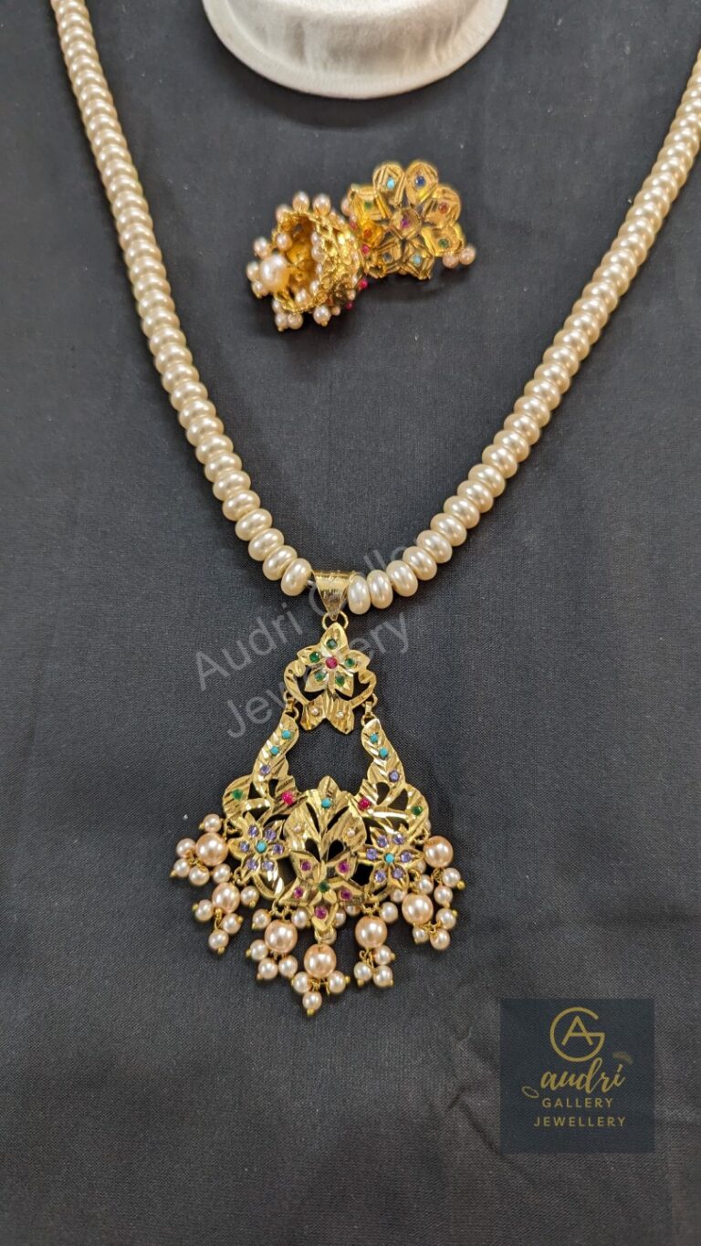 Katai Pearl Dops Necklace and Jhumka Earrings Jewellery Set