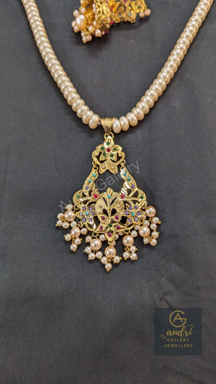 Katai Pearl Dops Necklace and Jhumka Earrings Jewellery Set