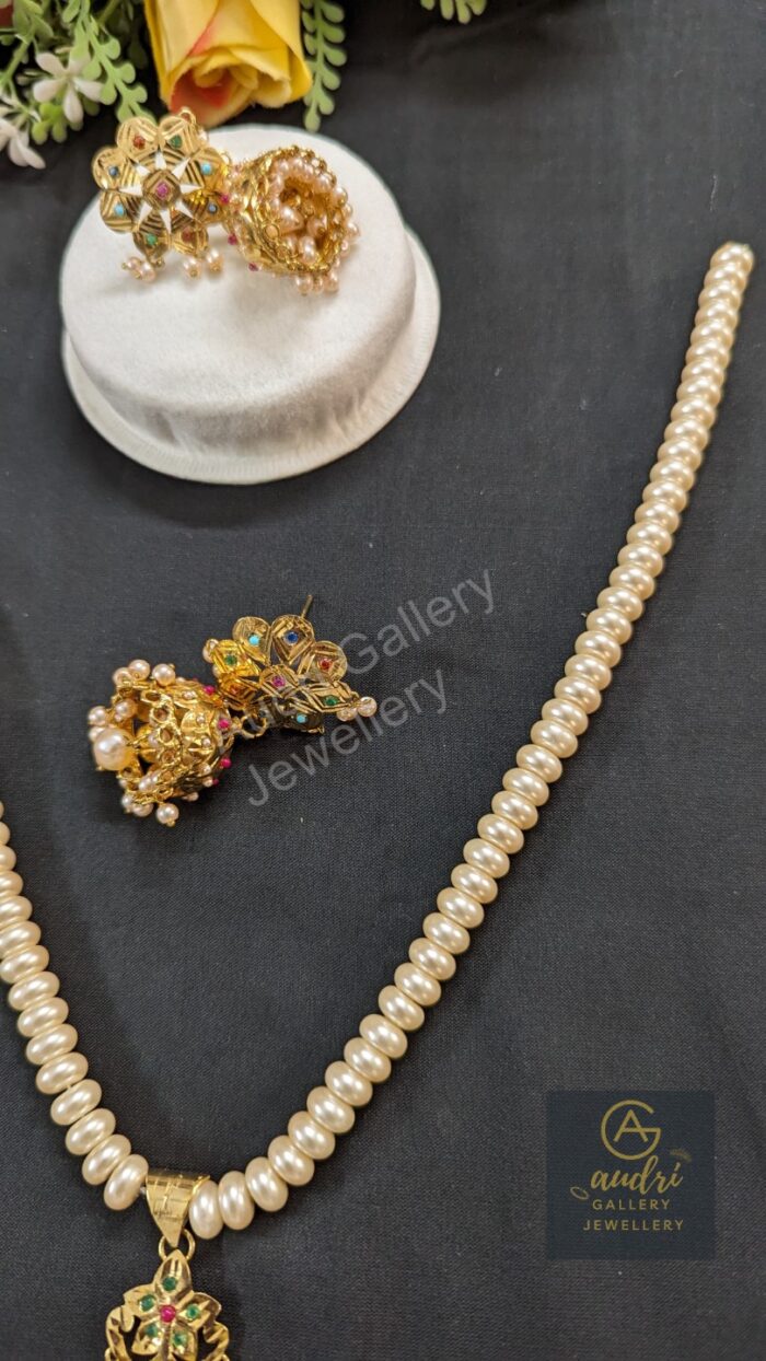 Katai Pearl Dops Necklace and Jhumka Earrings Jewellery Set