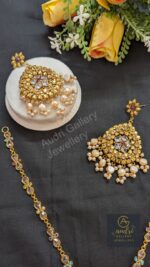 Short Stone Sita Har with Real Pearl Drop and Earrings Jewellery Set