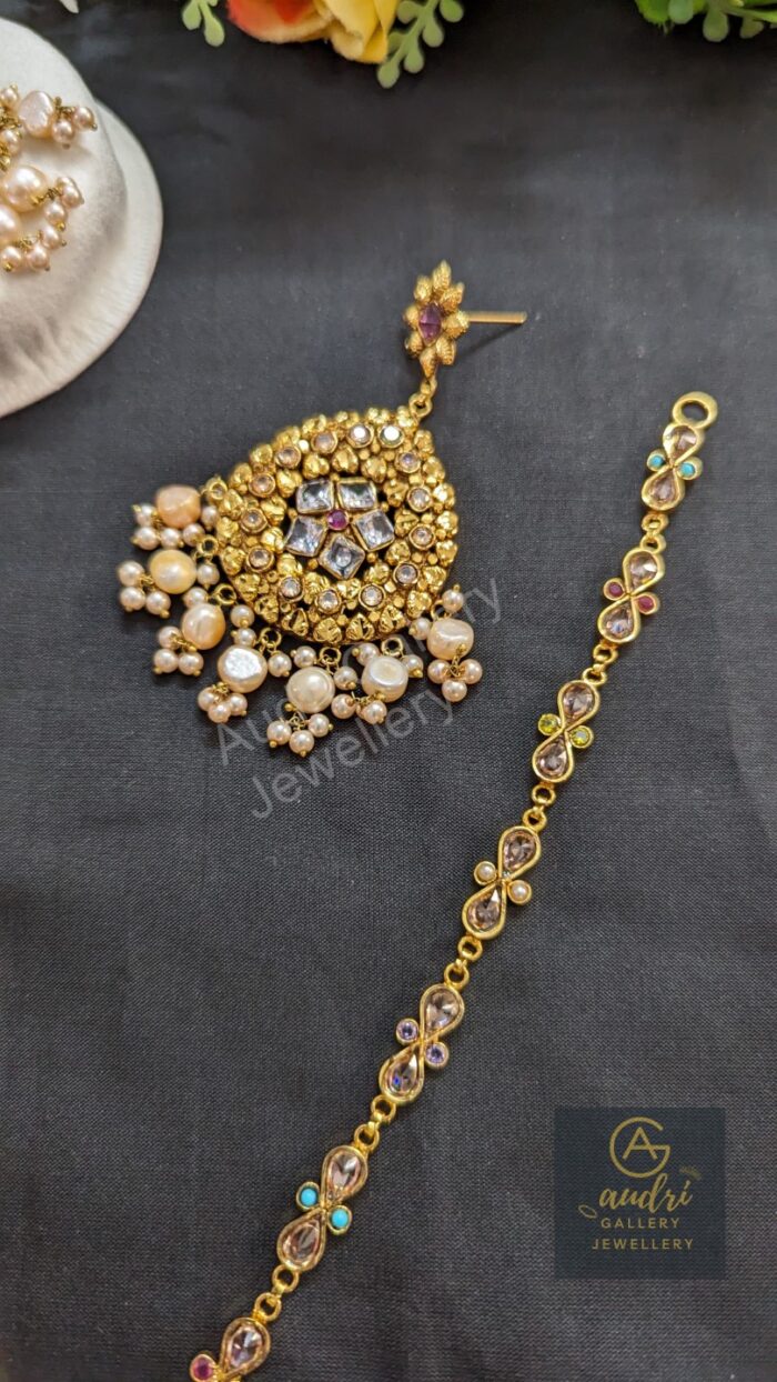 Short Stone Sita Har with Real Pearl Drop and Earrings Jewellery Set