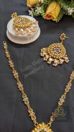 Short Stone Sita Har with Real Pearl Drop and Earrings Jewellery Set