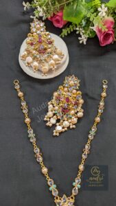 Stone Short Sita Har with Real Pearl Drop and Earrings Jewellery Set (Copy)
