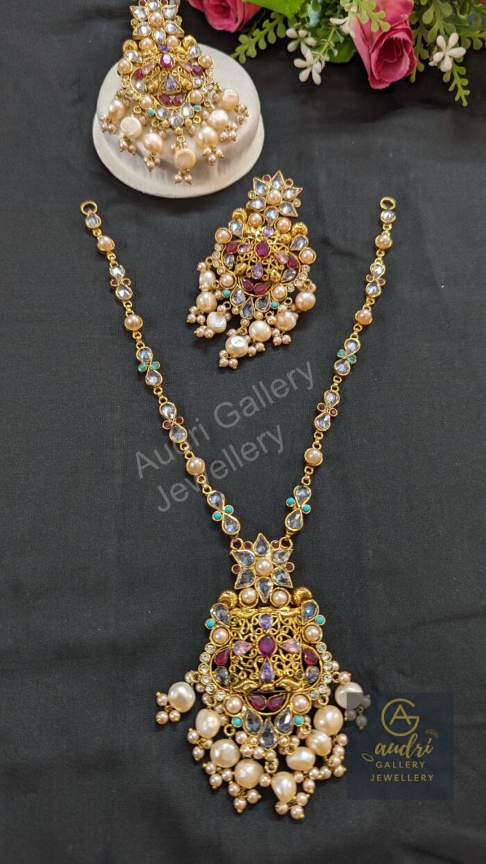 Stone Short Sita Har with Real Pearl Drop and Earrings Jewellery Set (Copy)