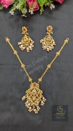 Short Sita with Real Pearl Dops and Earrings Jewellery Set