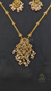 Short Sita with Real Pearl Dops and Earrings Jewellery Set