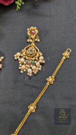 Short Sita with Real Pearl Dops and Earrings Jewellery Set