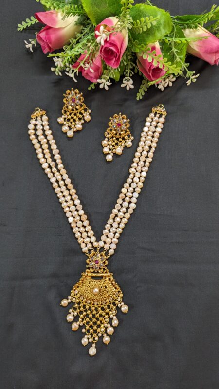 3 Strand Real Pearl Sita Drops with Earrings