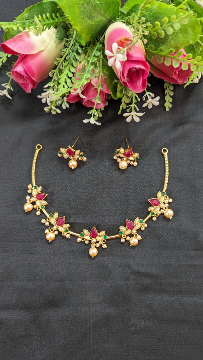 Pink Stone Hasuli Necklece and Earrings