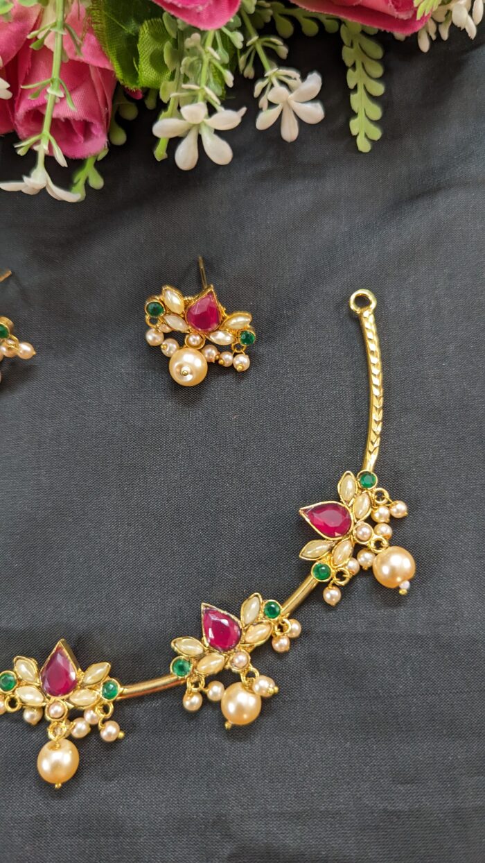 Pink Stone Hasuli Necklece and Earrings