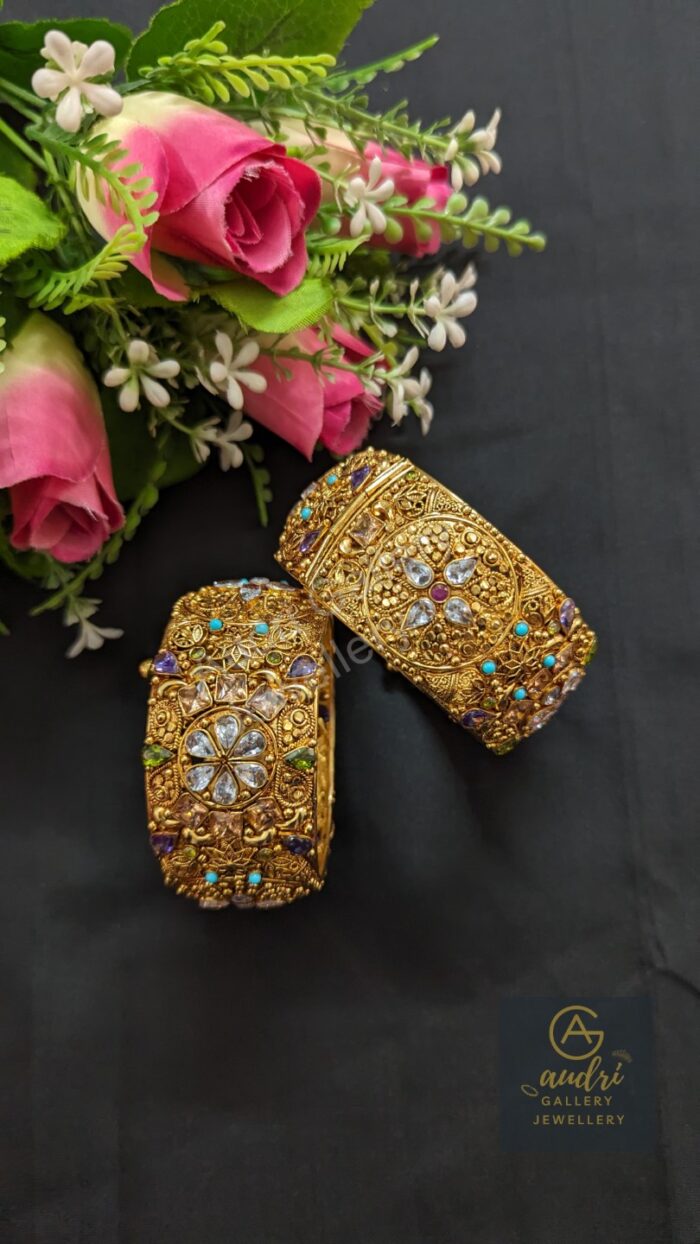 Multi Color Real Stone Studded Gold Plated Chur Set