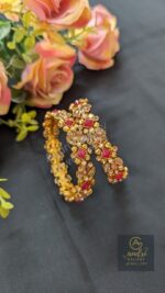 Champine and Red Color Stone Real Studded Gold Plated Chur