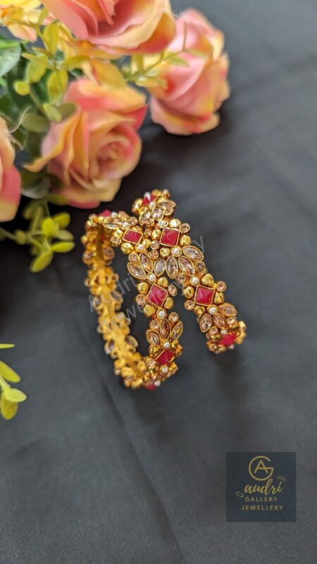Champine and Red Color Stone Real Studded Gold Plated Chur