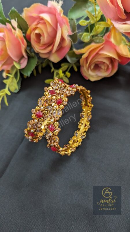 Champine and Red Color Stone Real Studded Gold Plated Chur