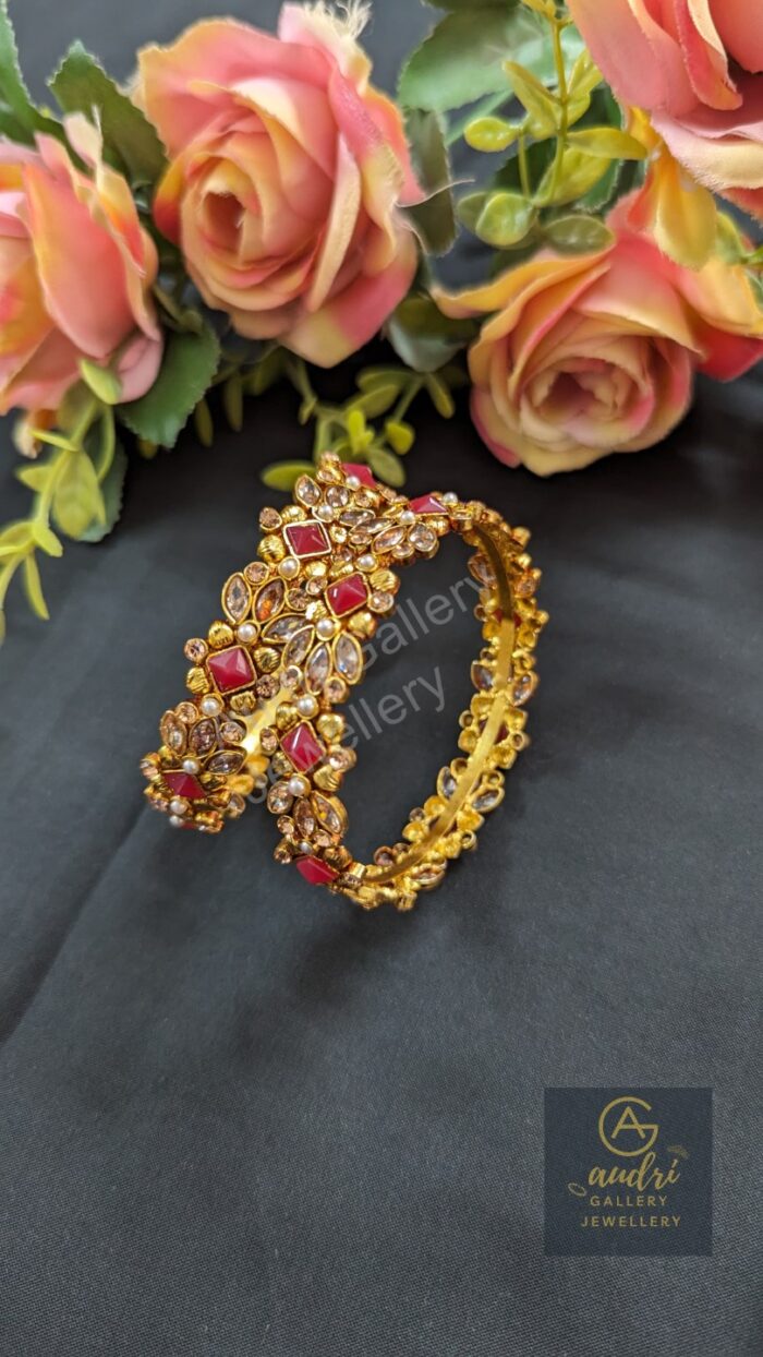 Champine and Red Color Stone Real Studded Gold Plated Chur