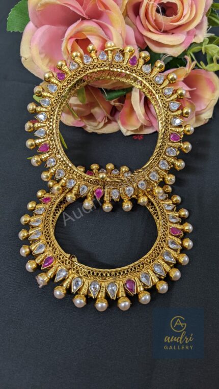 White and Pink Stone Studded Gold Plated Chur