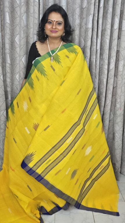 Yellow Body with Ganga Jamuna Par Monipuri Saree with Running Blouse Piece