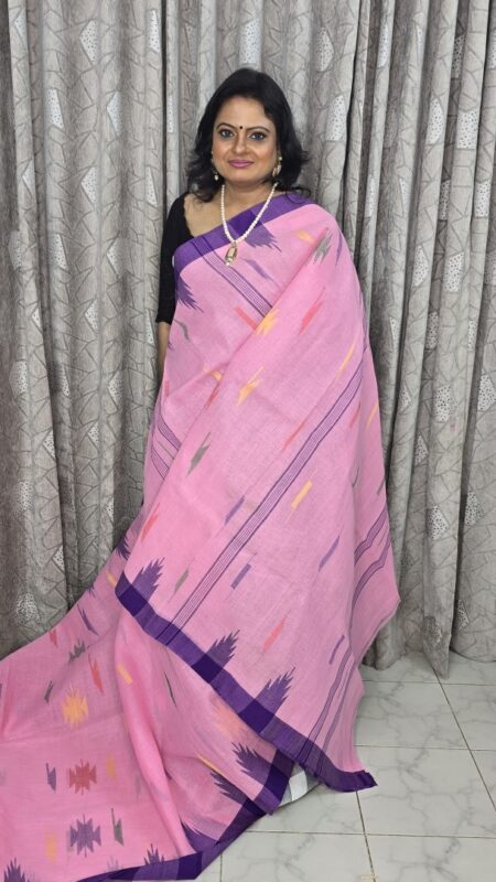 Pink Body with Purple Par Monipuri Saree with Running Blouse Piece