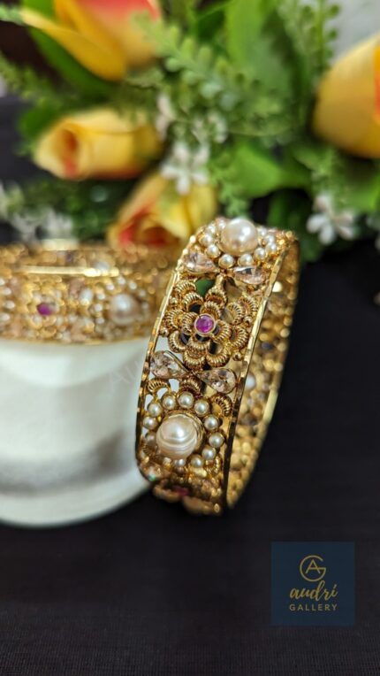 White Pearl and Stone Studded Gold Plated Chur