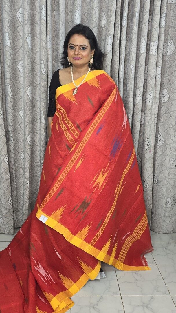 Red Body with Yellow Par Monipuri Saree with Running Blouse Piece