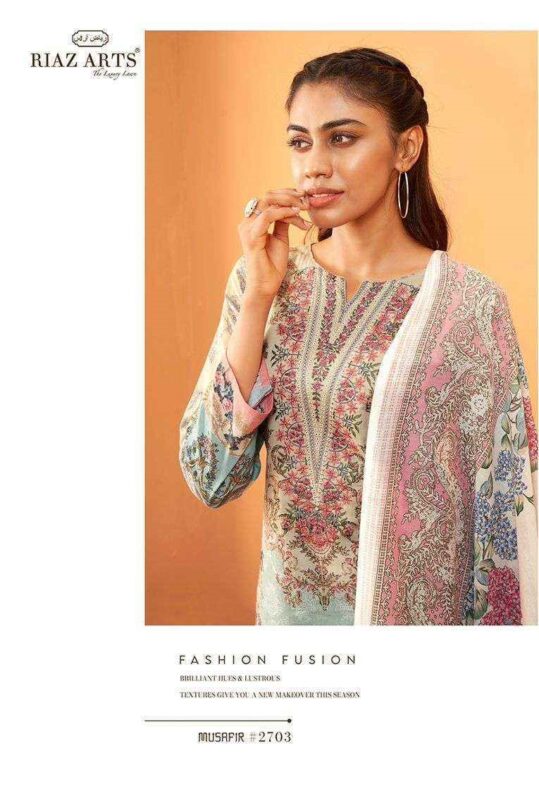 Powder Blue Riaz Artz Musafir Vol 3 Simple Pure Karachi Lawn Pakistani Dress Material