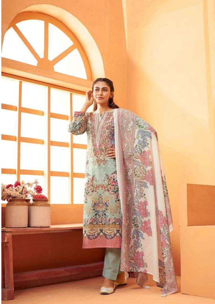 Powder Blue Riaz Artz Musafir Vol 3 Simple Pure Karachi Lawn Pakistani Dress Material