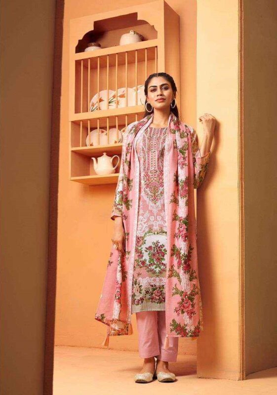 Baby Pink Riaz Artz Musafir Vol 3 Simple Pure Karachi Lawn Pakistani Dress Material